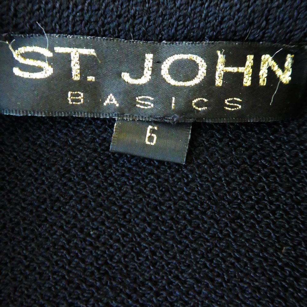 St John Basics Blazer Jacket Black Santana Knit Logo Gold Buttons Pockets USA 6 - Picture 7 of 10
